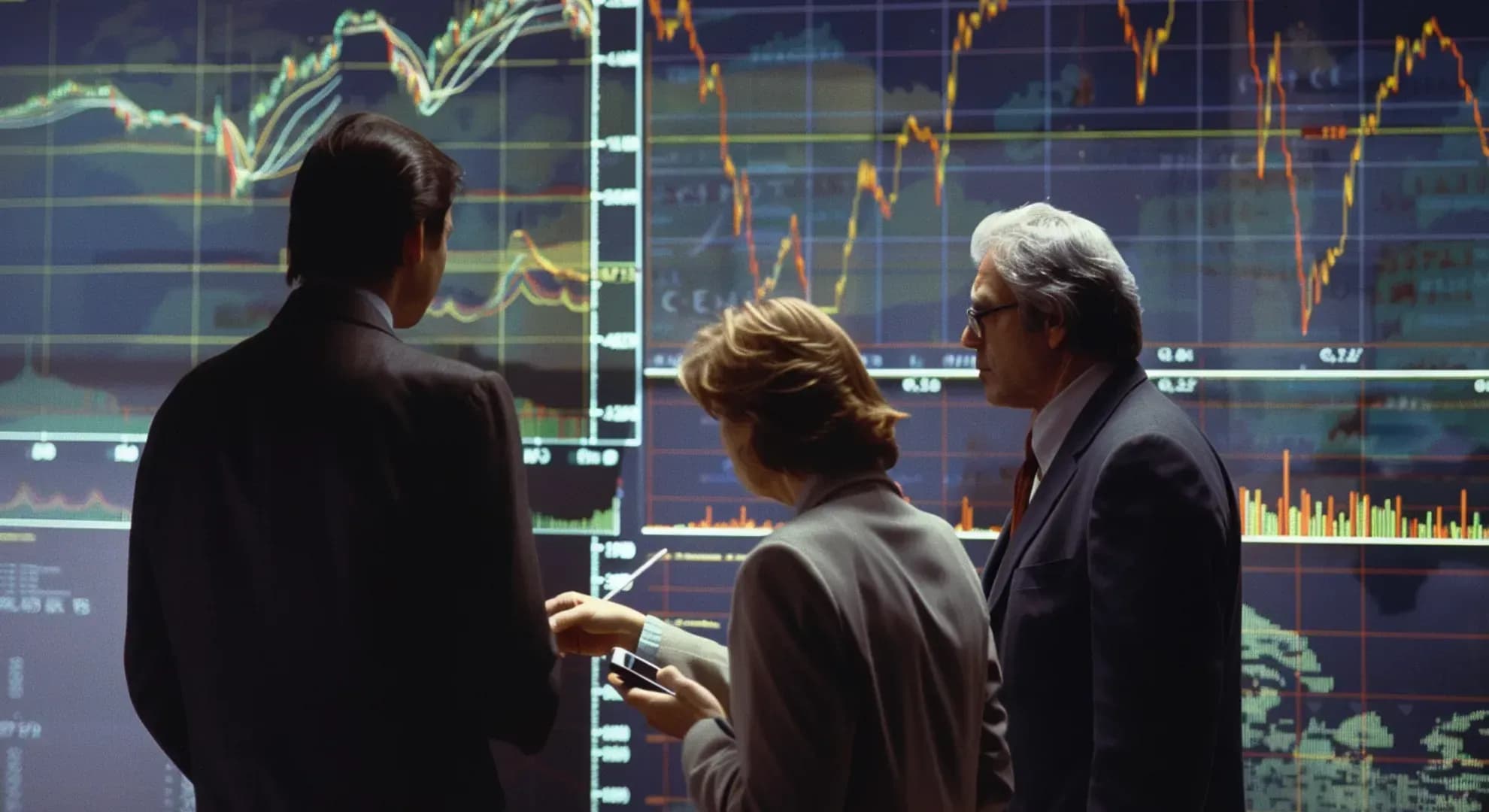 Photography of business professionals analyzing financial charts