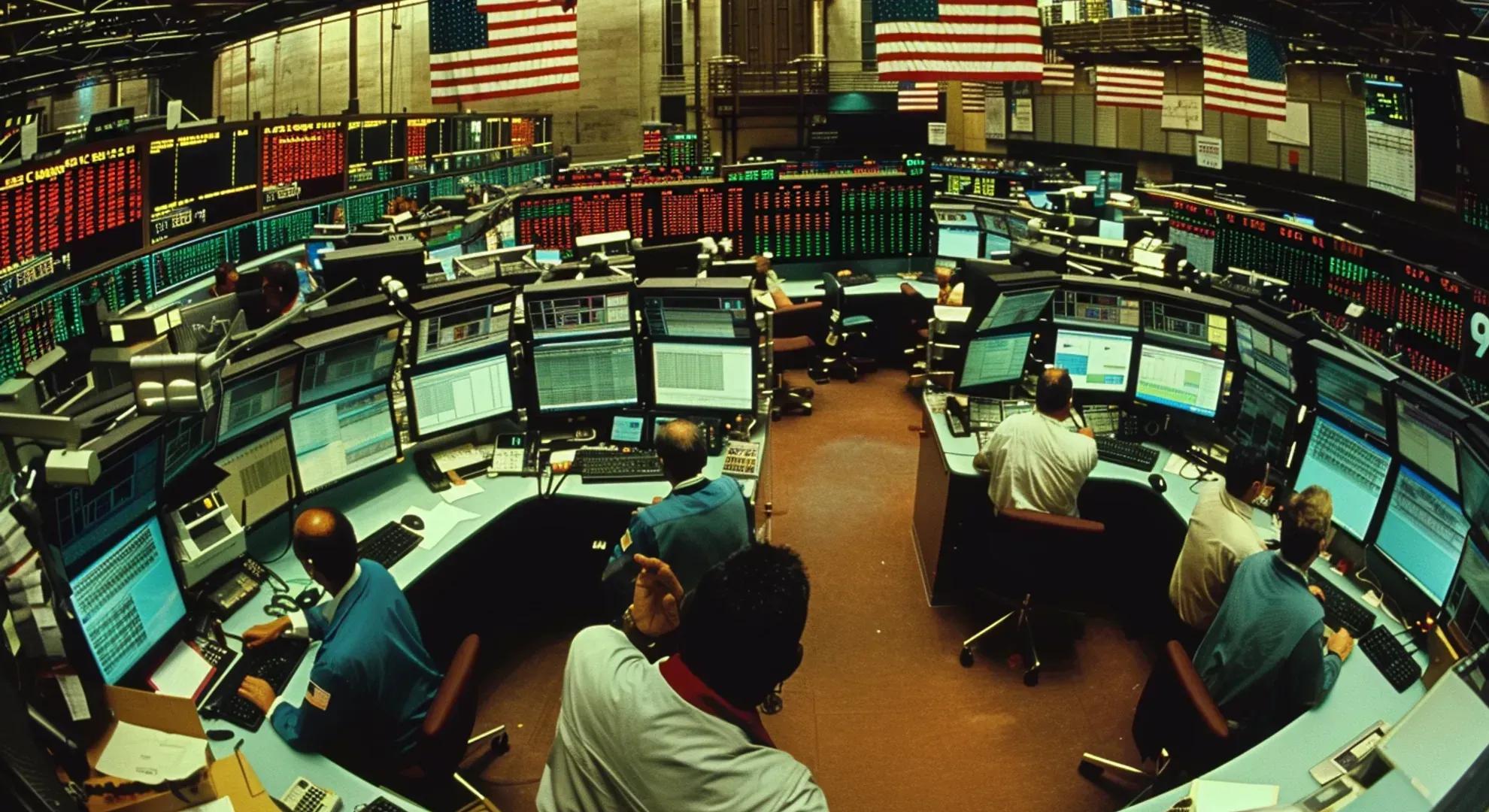 Photography of a commodity trading floor with traders monitoring prices and making transactions, symbolizing the importance of commodity prices in economic analysis