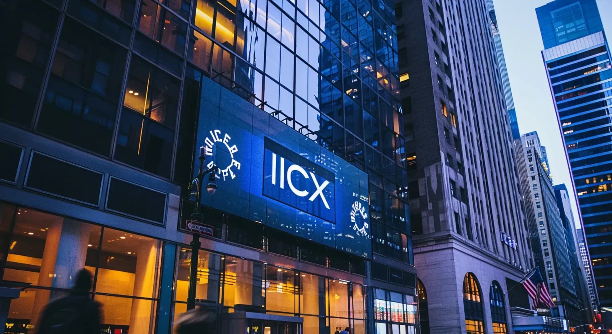 Photography of New York Stock Exchange building with ICE logo