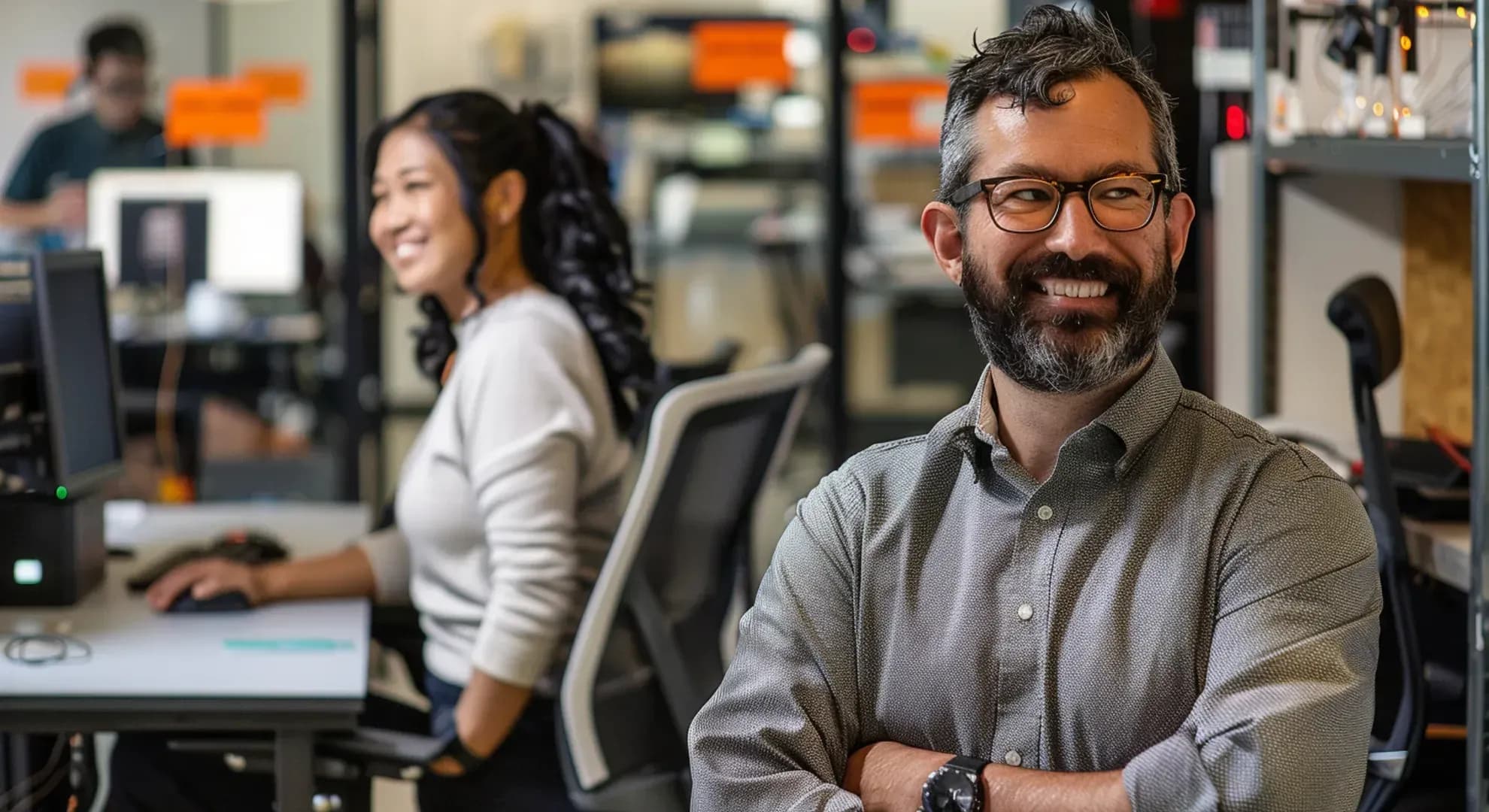 Photography of diverse tech professionals in a modern office setting