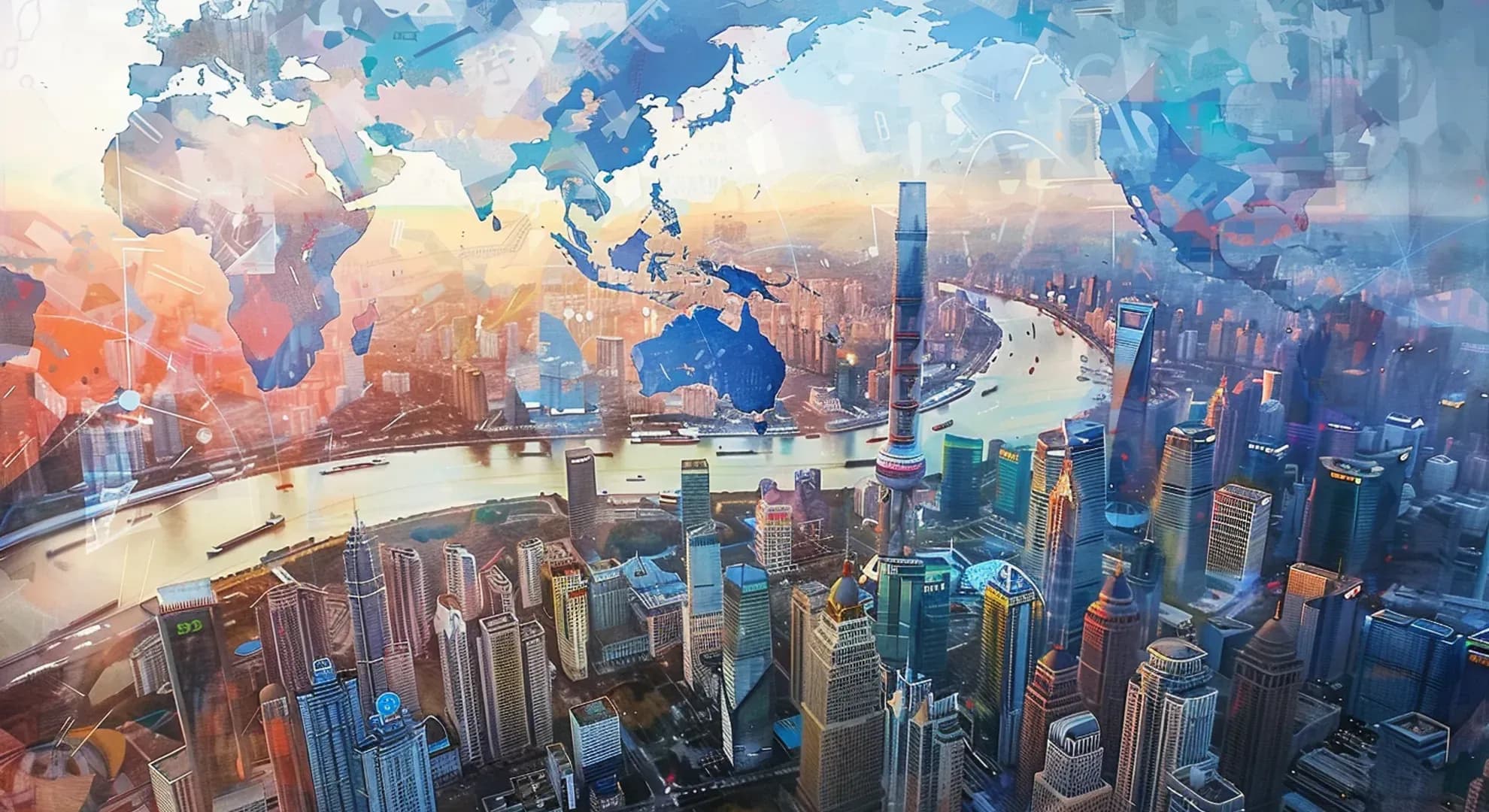 Illustration of global economy connected to Chinese property market