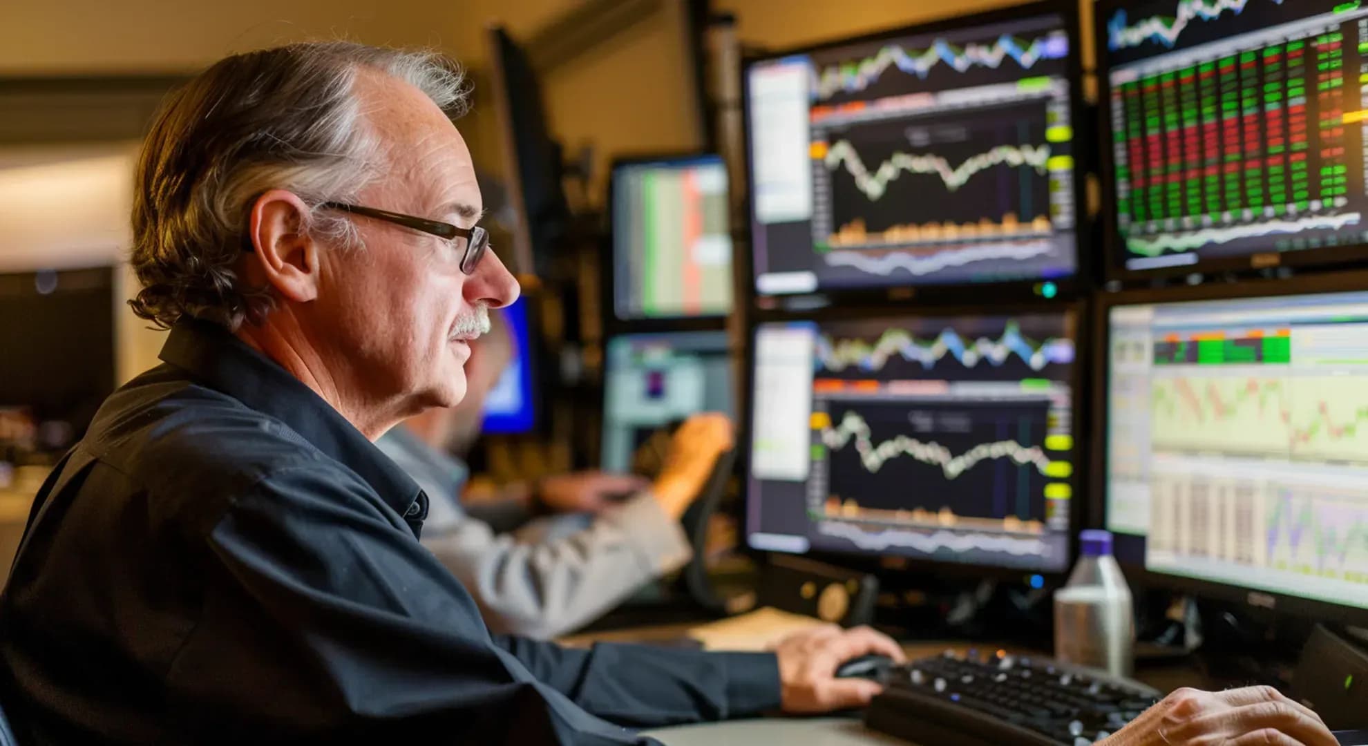 Photography of investors analyzing stock market data on screens