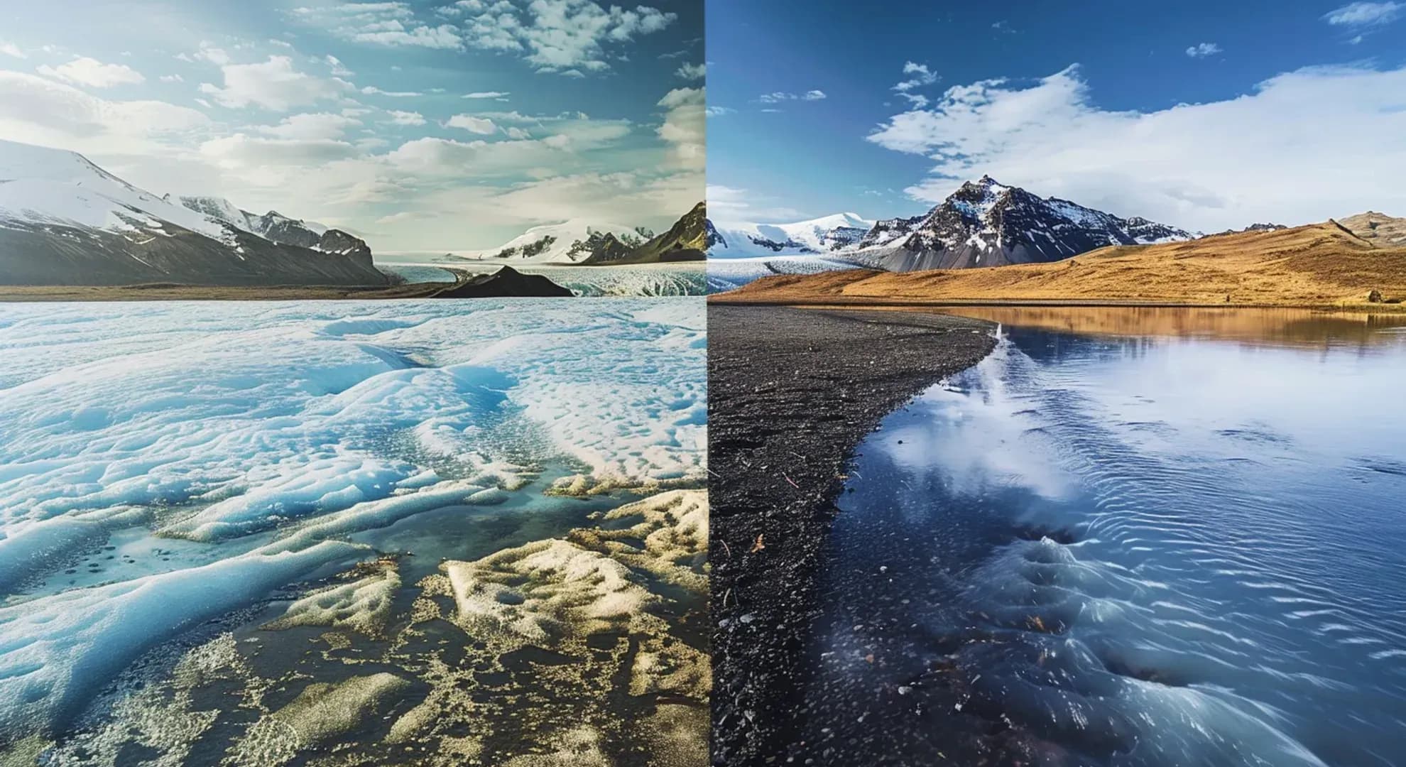 Photography of contrasting landscapes representing climate divide between north and south