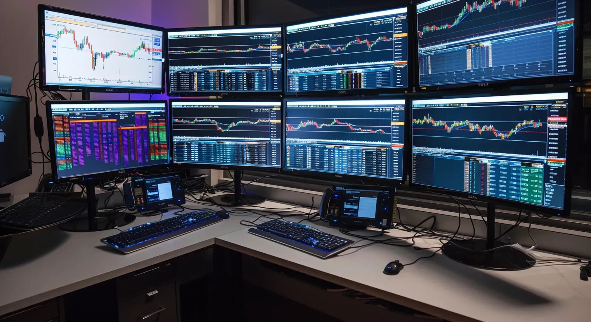 Photography of traders analyzing EFP transactions on multiple screens