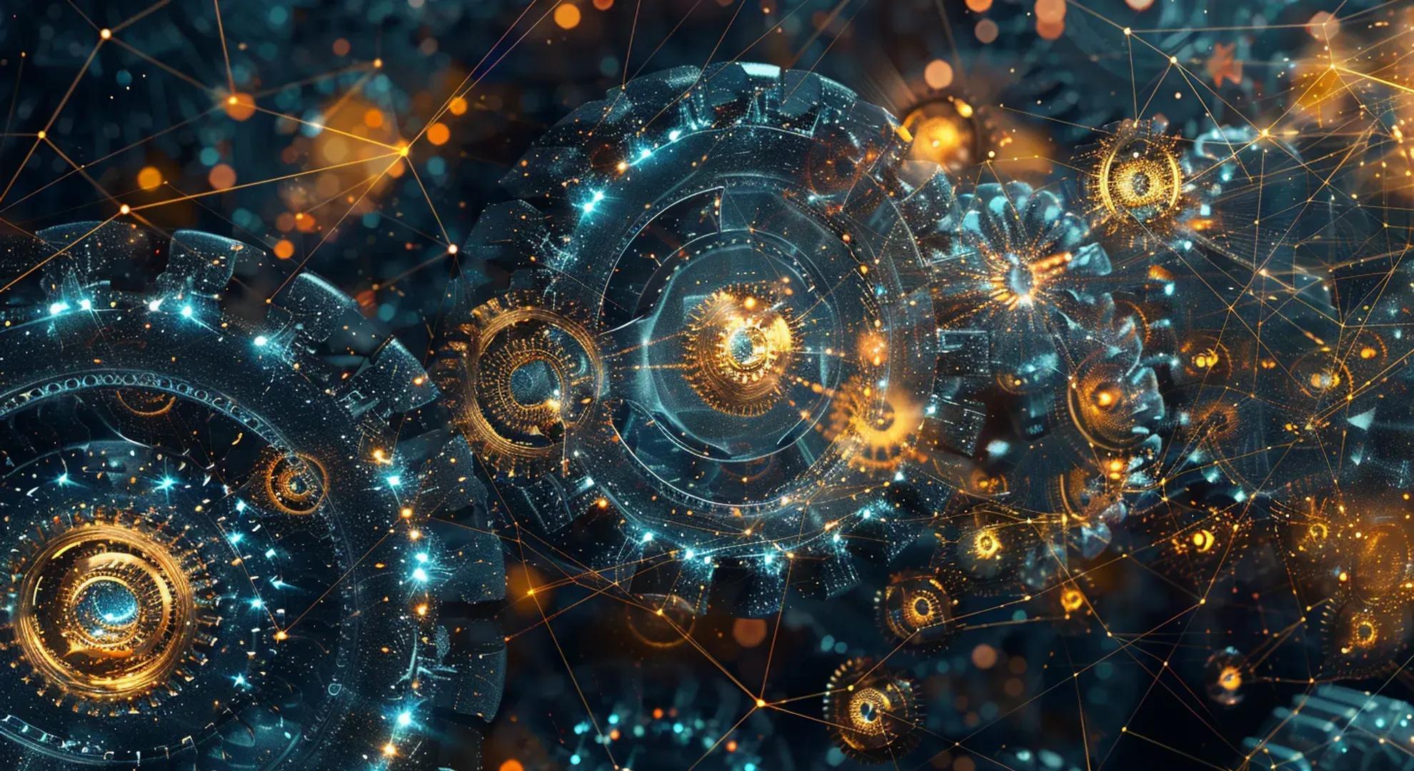 Illustration of a complex network of interconnected gears and cogs representing the intricate relationship between commodity prices and inflation in the global economy