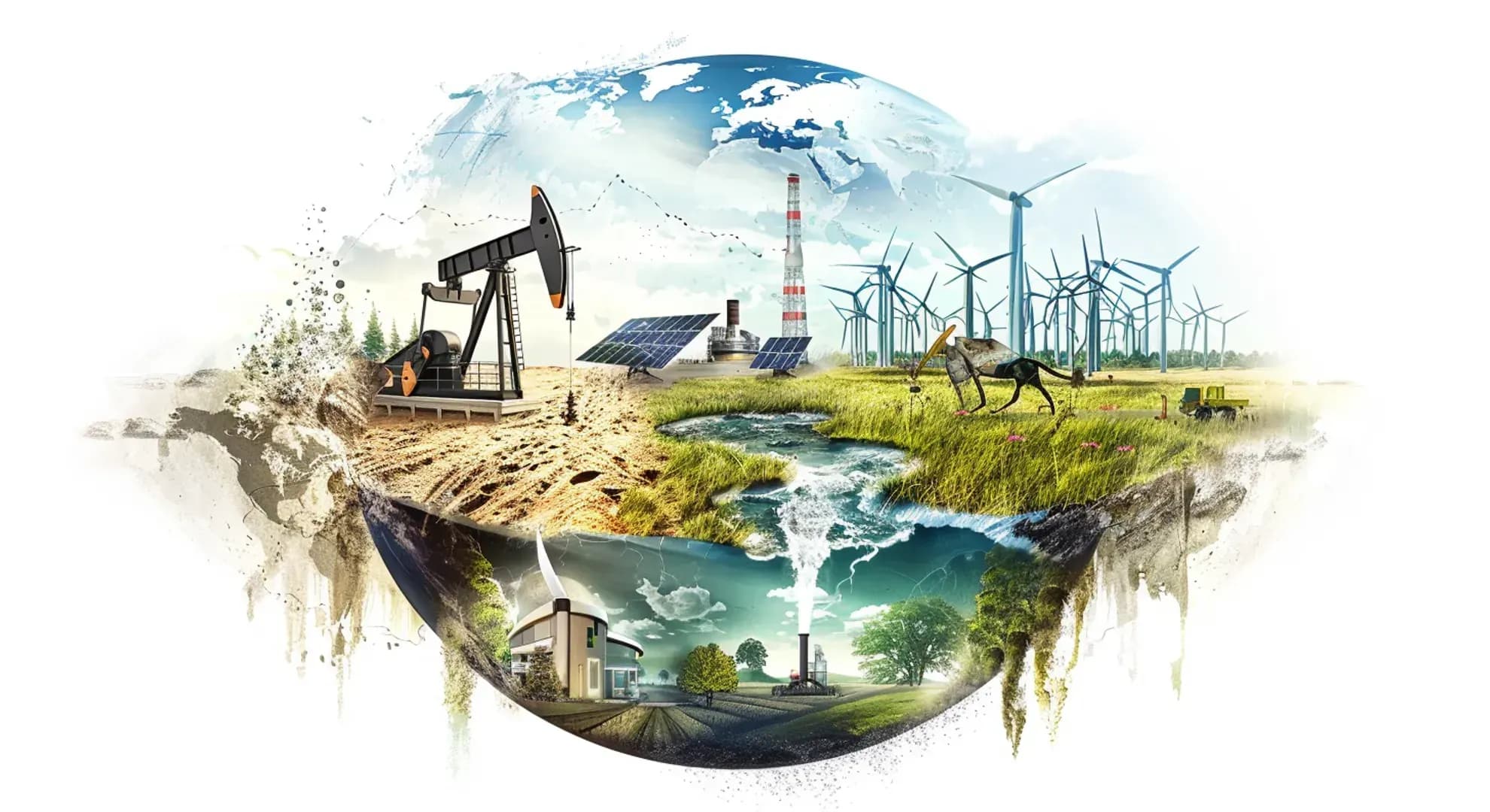 Vivid illustration of global energy balance with oil and renewables